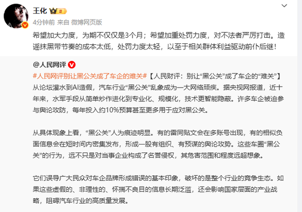 小米王化：希望加大对黑公关的处罚 现在抹黑成本太低