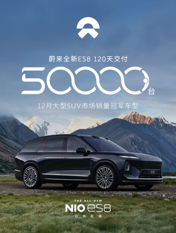 蔚来全新ES8累计交付量突破50000台 用时仅120天