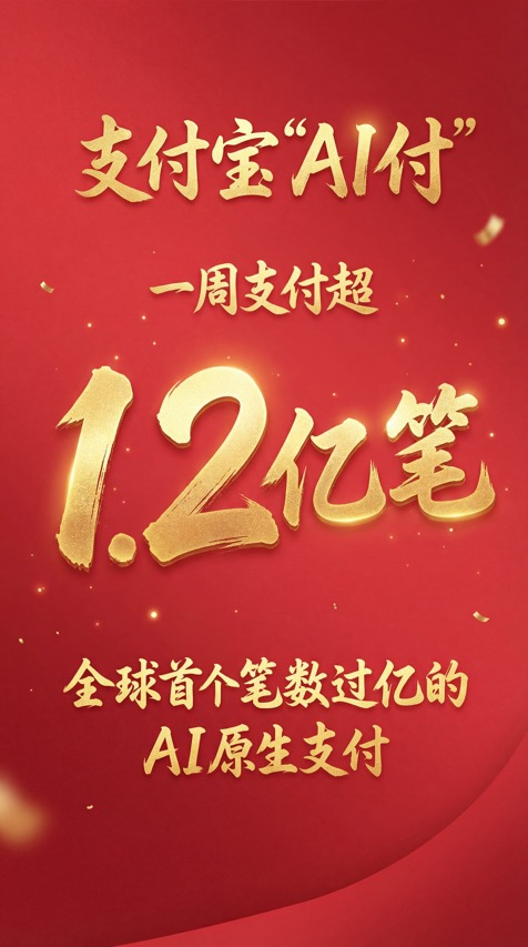 支付宝&ldquo;AI付&rdquo;一周支付笔数破1.2亿，成全球首个破亿AI原生支付产品