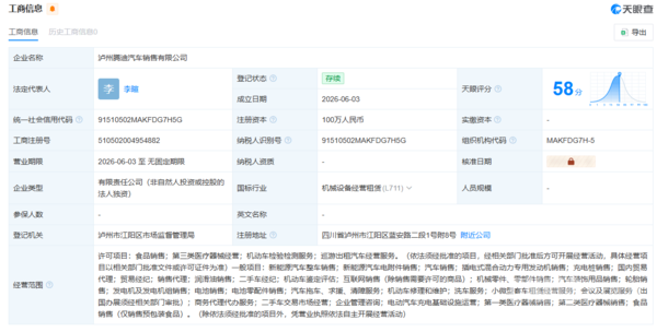 比亚迪腾势在泸州成立新汽车销售公司 加速市场渠道布局