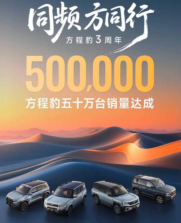 方程豹宣布累计汽车销量突破50万辆 品牌问世仅三年
