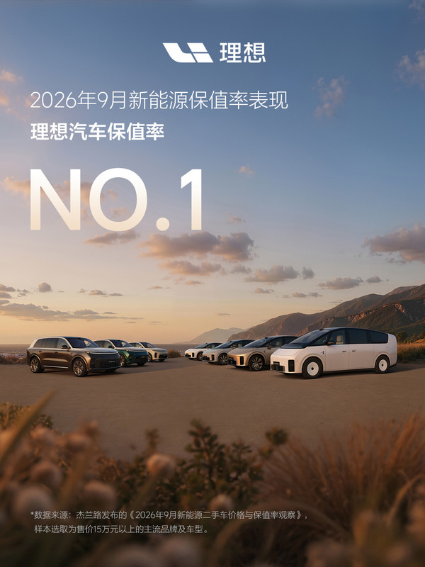 理想拿下新能源汽车品牌保值率第一 理想宣布拿下新能源汽车品牌保值率第一 超越特斯拉小米